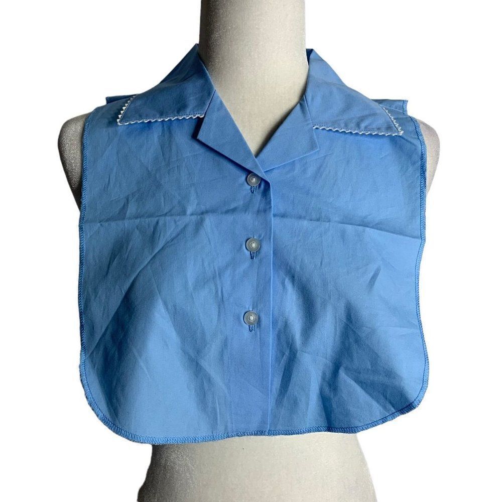 Crochet Lace Collared Shirt Dickie One Size Blue Button Up Bibbed Serged Hem